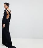 Outrageous Fortune Long Sleeve Cross Back Fishtail Maxi Dress - Black