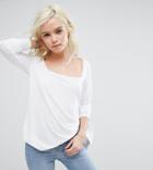 Asos Petite Long Sleeve T-shirt With Square Neck - White