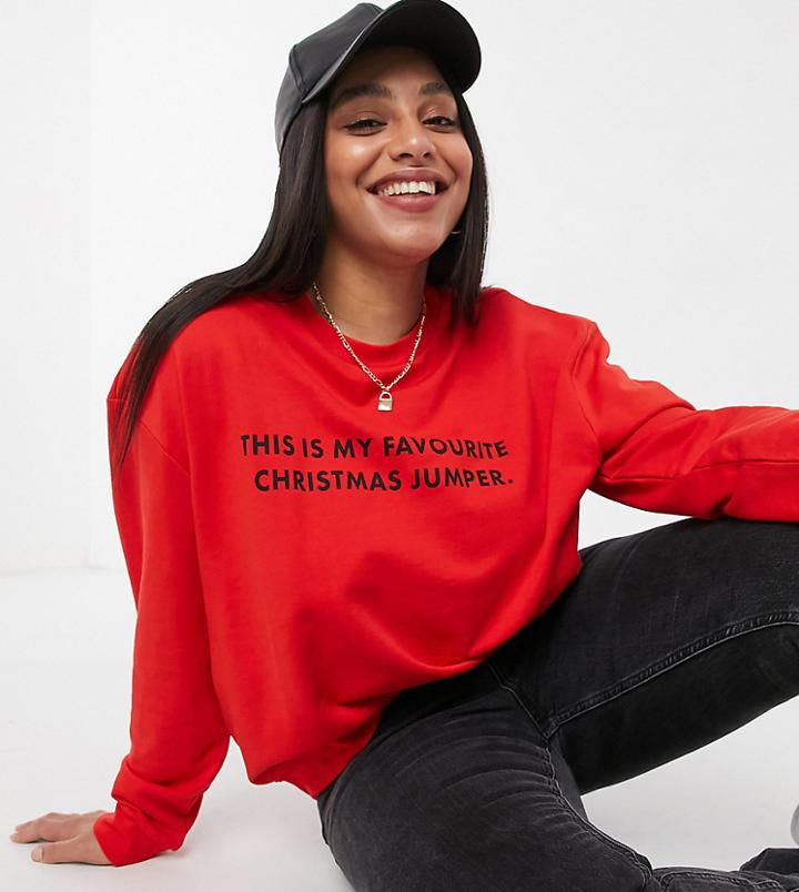 Asos Design Curve Christmas Sweatshirt With 'favourite Jumper' Print In Red-black