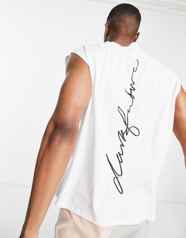 Asos Dark Future Oversized Tank Top With Logo Back Print In White