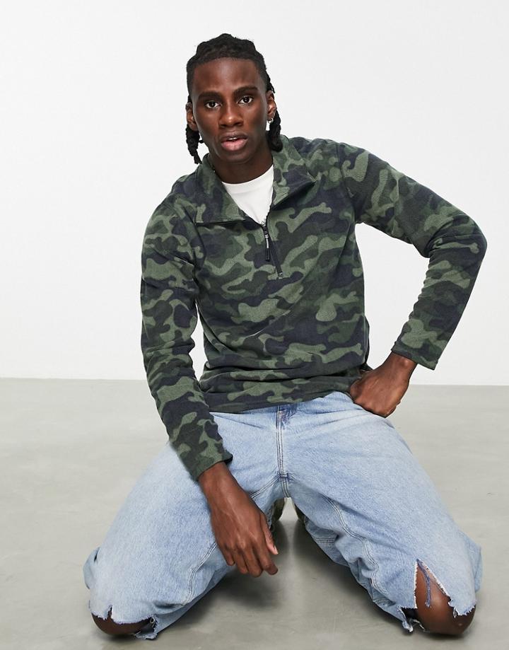 Surfanic Thermal Zip Neck Micro Fleece Top In Gray Camo