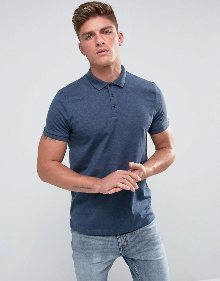 Asos Jersey Polo In Gray - Blue