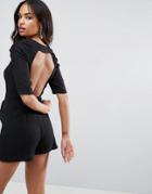 Asos Romper With 80's Puff Sleeve & Open Back - Black