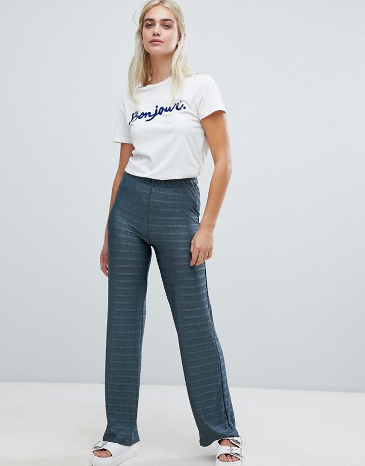 Pieces Metallic Stripe Wide Leg Pants - Gray