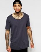 Asos Longline T-shirt In Slub Fabric With Scoop Neck In Ebony - Ebony