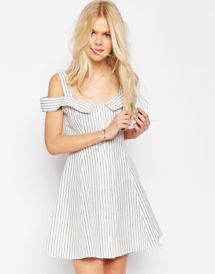 Asos Off Shoulder Button Through Mini Sundress - Multi