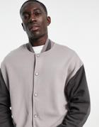 Asos Design Oversized Jersey Varsity Jacket In Color Block-grey