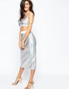 Asos Pencil Skirt In Iridescent Sequin Co-ord - Silver
