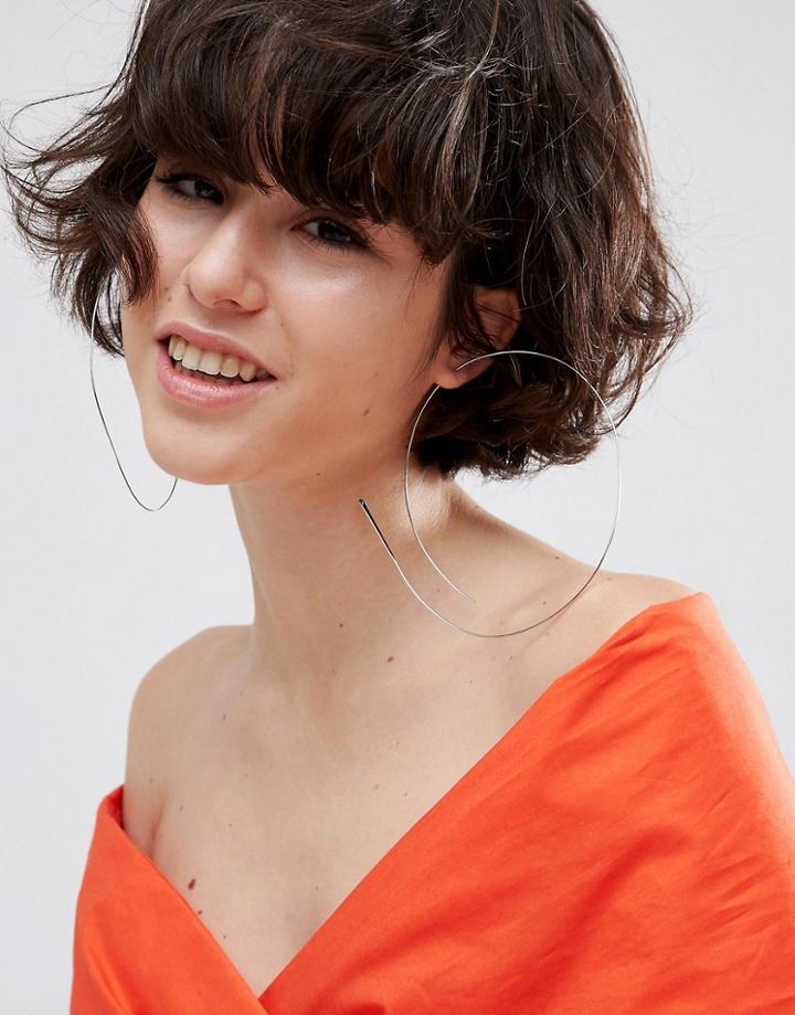 Asos Xl Fine Wire Through Hoop Earrings - Silver