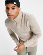 Asos Design Midweight Half Zip Cotton Sweater In Oatmeal-neutral