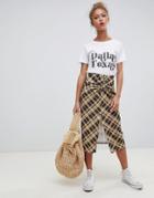 Pull & Bear Check Midi Skirt With Twist Detail - Multi