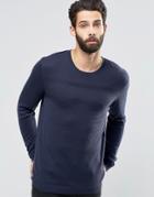 Asos Merino Mix Sweater With Textured Stitch - Navy