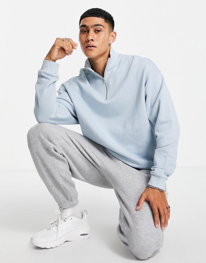 Asos Design Oversized Half Zip Sweatshirt In Blue - Lblue-blues