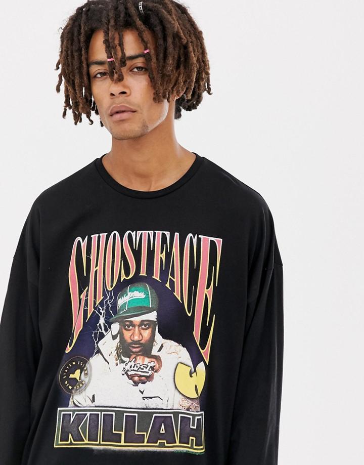 Asos Design Wu-tang Clan Oversized Long Sleeve T-shirt - Black