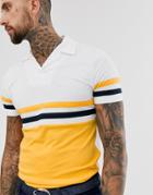Asos Design Polo Shirt With Revere Collar With Contrast Body Panels In Yellow - Yellow