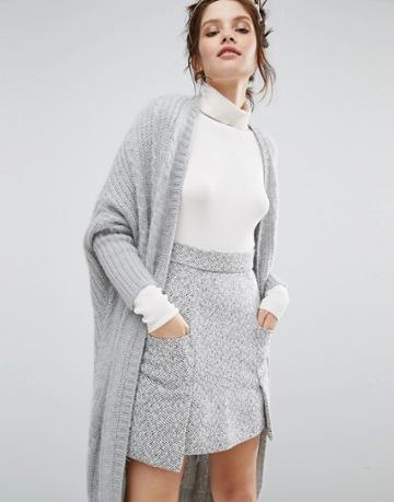 Willow And Paige Maxi Cable Knit Cardigan - Gray