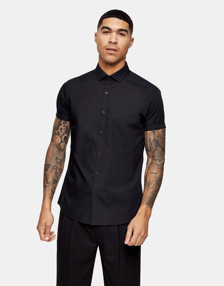 Topman Slim Smart Shirt In Black