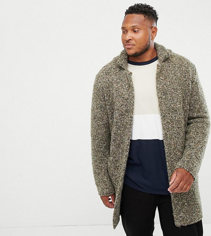 Asos Design Plus Heavyweight Textured Duster Jacket In Khaki-green