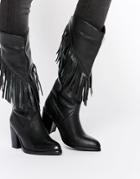 Asos Crazy Happy Suede Fringe Boots - Black