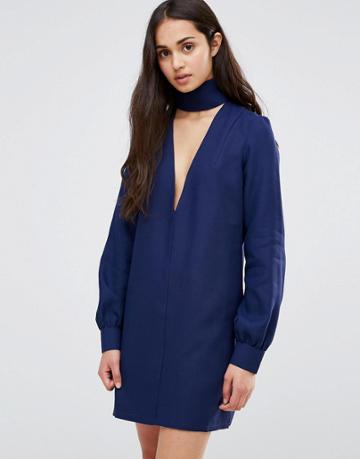 Re: Dream Plunge Neck Tunic Dress With Collar - Navy