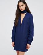 Re: Dream Plunge Neck Tunic Dress With Collar - Navy