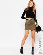 Asos Tall A-line Suede Mini Skirt With Contrast Stitch And Button Thro