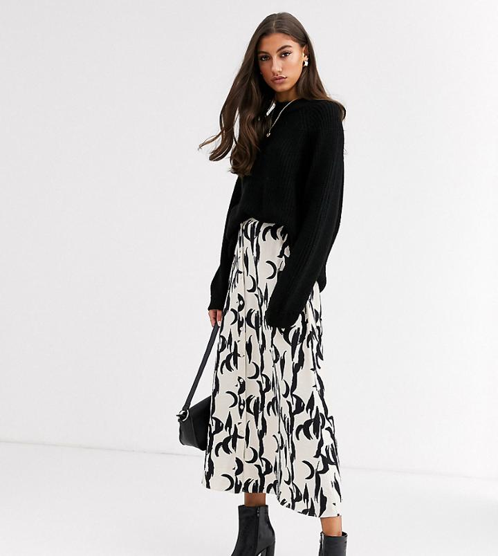 Glamorous Tall Button Through Midaxi Skirt In Brushstroke Print
