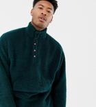 Asos Design Tall Oversized Sweatshirt With Popper Neck In Borg - Green