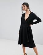Uttam Boutique Long Sleeve Belted Wrap Dress - Black