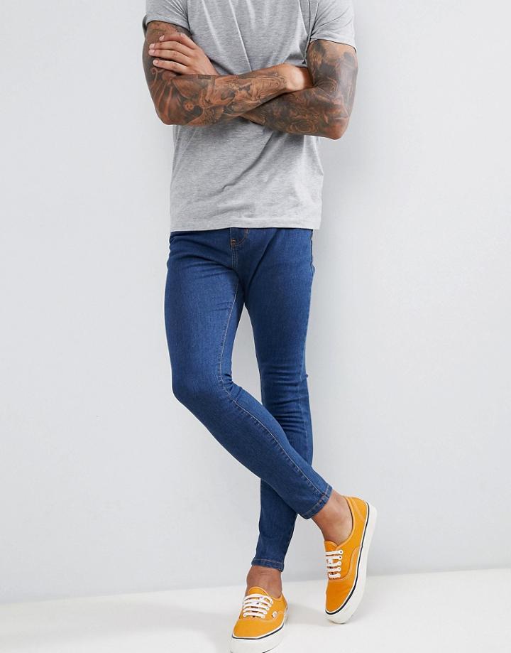 Bershka Super Skinny Jeans In Mid Blue - Blue