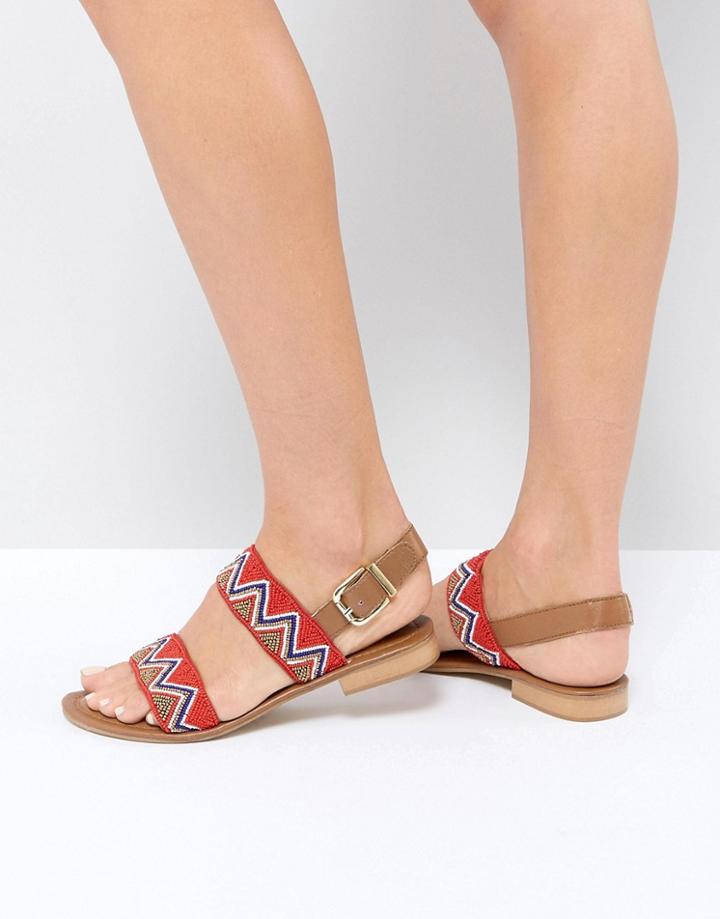 Ravel Beaded Leather Sandal - Red