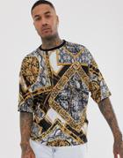 Asos Design Oversized T-shirt With All Over Baroque Print-black