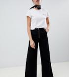 Chorus Petite Wide Leg Jeans With Exposed Zip And Star Zip Puller - Black