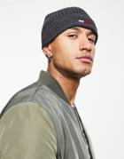 Tommy Jeans Basic Ribbed Beanie In Charcoal-grey