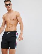Asos Design Swim Shorts With Rainbow Side Tape In Mid Length - Black