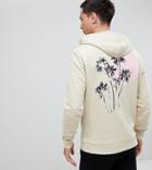 Asos Design Tall Hoodie With Palm Tree Print - Beige