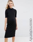 Asos Maternity Bodycon Midi Dress In Rib - Black