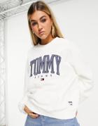 Tommy Jeans Collegiate Logo Sweatshirt In Ivory-white