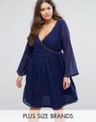 Koko Plus Skater Dress With Beaded Neckline - Navy