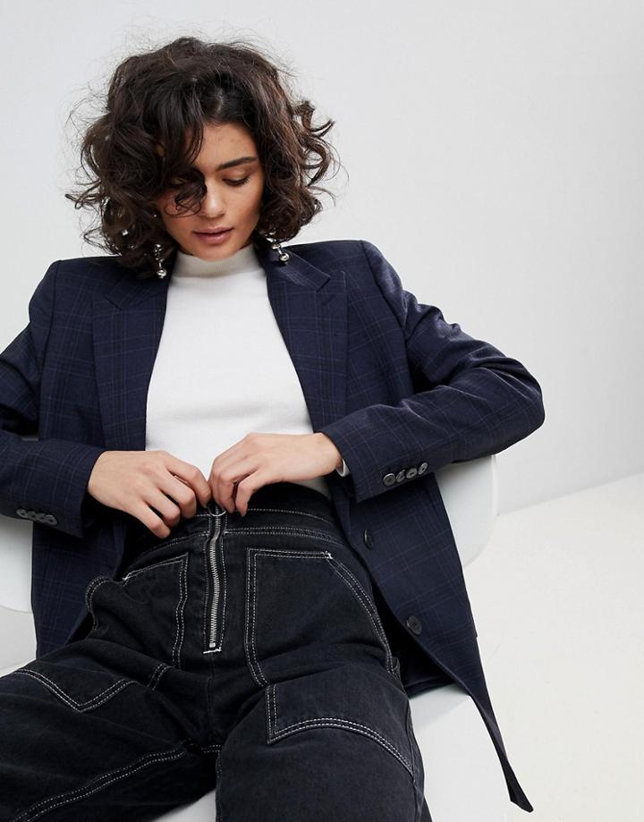 Mango Oversized Check Blazer - Gray