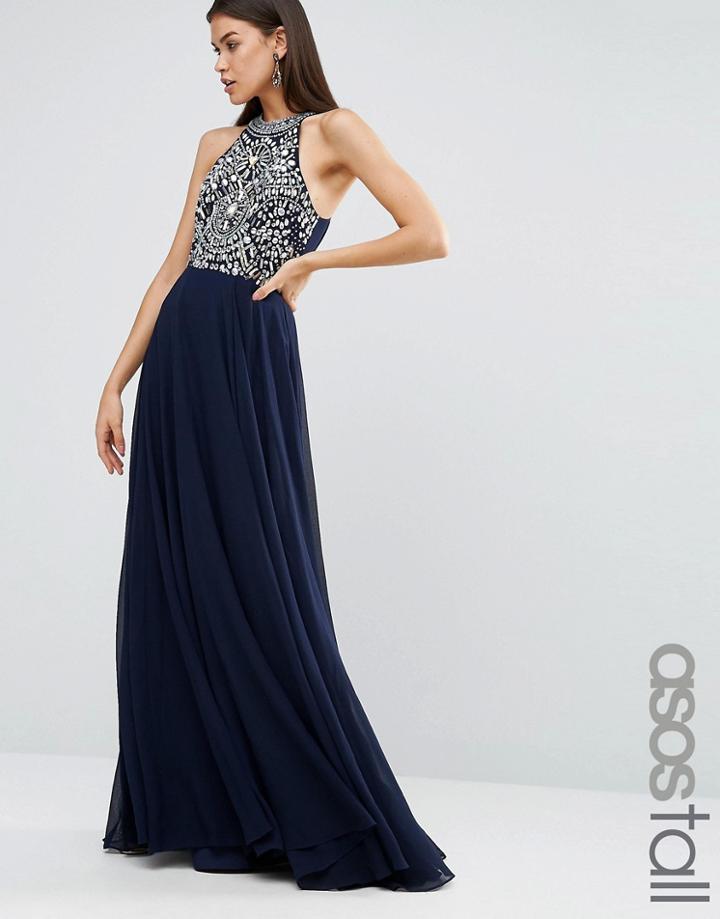 Asos Tall Cutaway Armour Maxi Dress - Navy