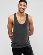Asos Linen Mix Longline Tank With Extreme Racer Back In Black - Black