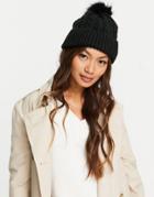 French Connection Cable Knit Pom Pom Beanie In Black