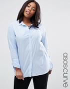 Asos Curve Oversized Shirt With Double Cuff - Blue
