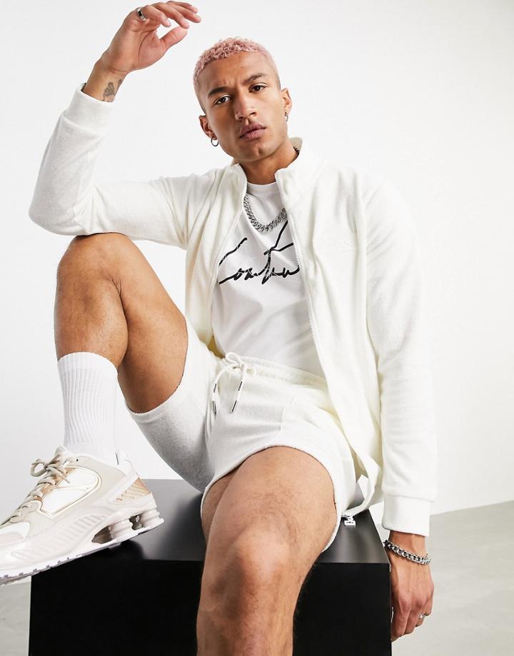 The Couture Club X Ellesse Vicente Logo Zip Up Jacket In Cream-neutral