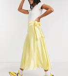 Reclaimed Vintage Inspired Satin Midi Skirt With Self Tie In Yellow