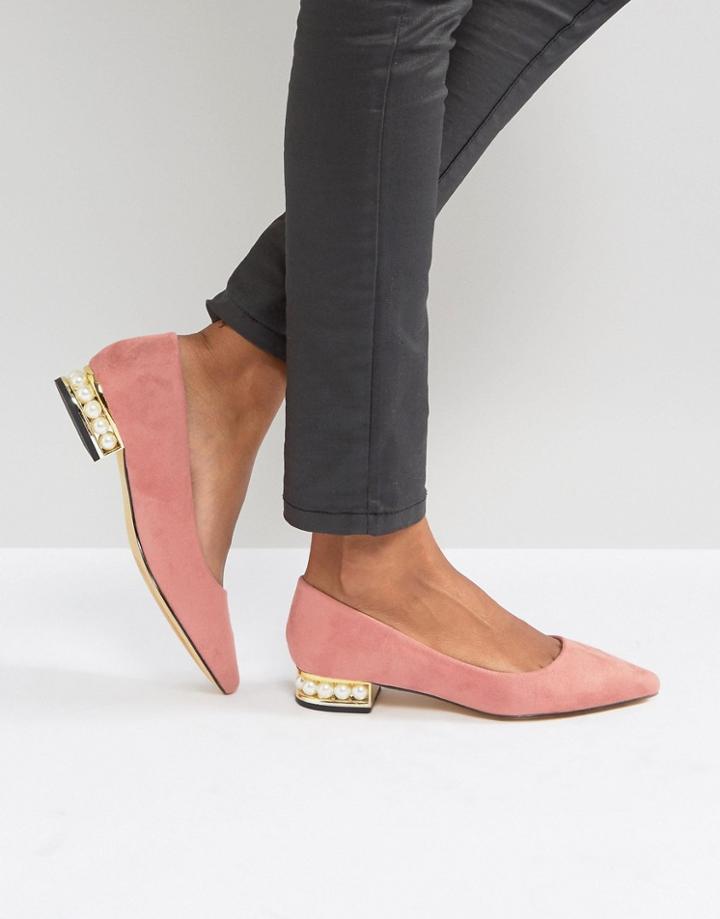 Qupid Pearl Heel Shoe - Beige