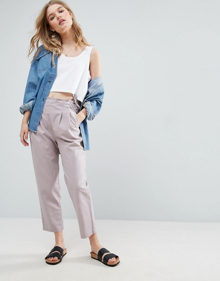 Asos Tie Side Linen Peg Pants - Purple
