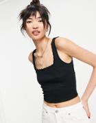 Asos Design Square Neck Tank With Lace Trim In Black