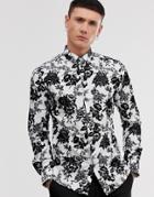 Twisted Tailor Skinny Fit Shirt With Flocking In Black And White